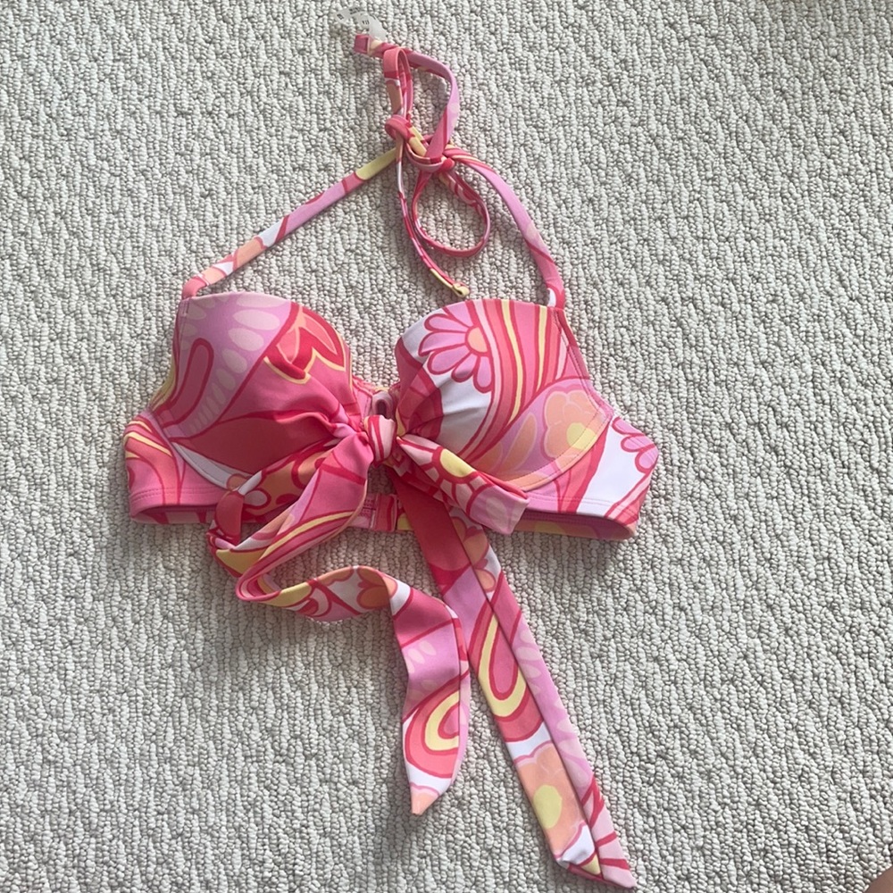 Aerie Pink Yellow Floral Tie Bikini Top - Picture 2 of 5